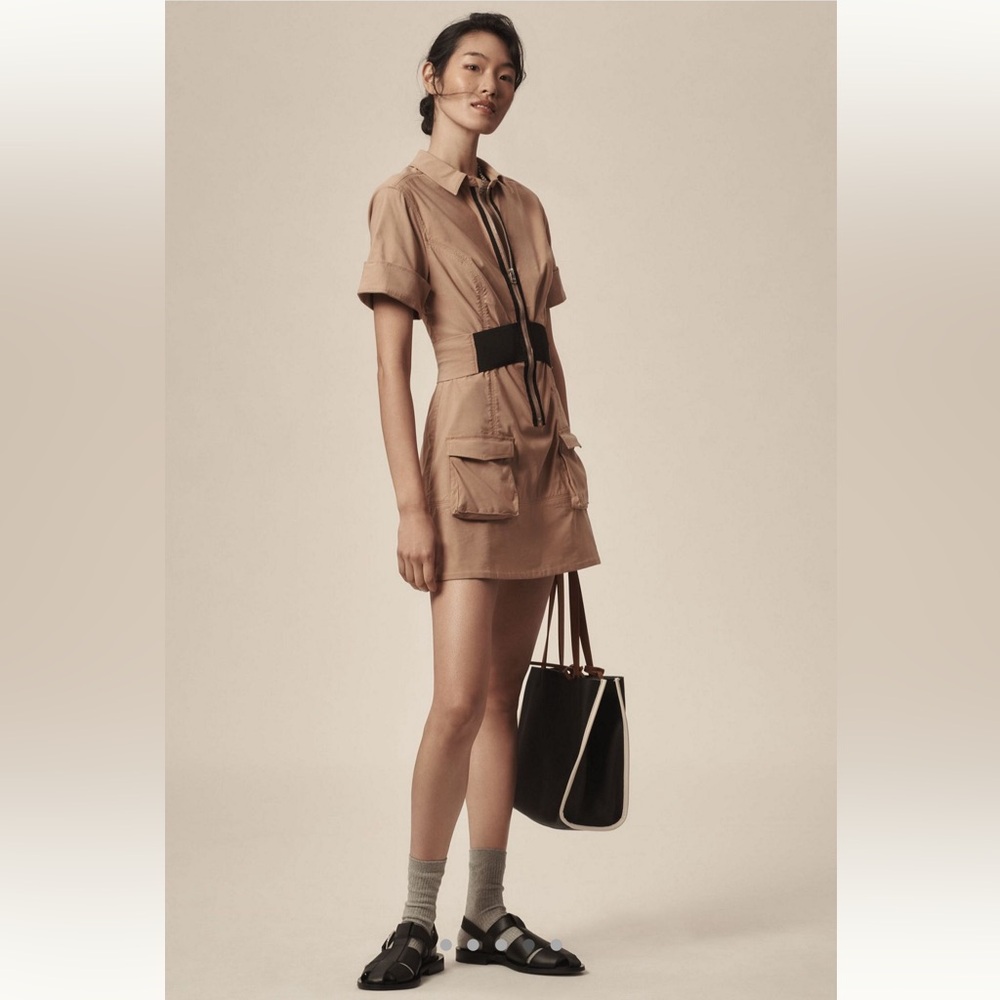 Anthropologie Maeve Tan Utility Shirt Dress Large NWT Zip Front Pockets - Picture 4 of 9
